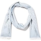 Calvin Klein Chambray Border Logo Scarf with Eyelash Fringe