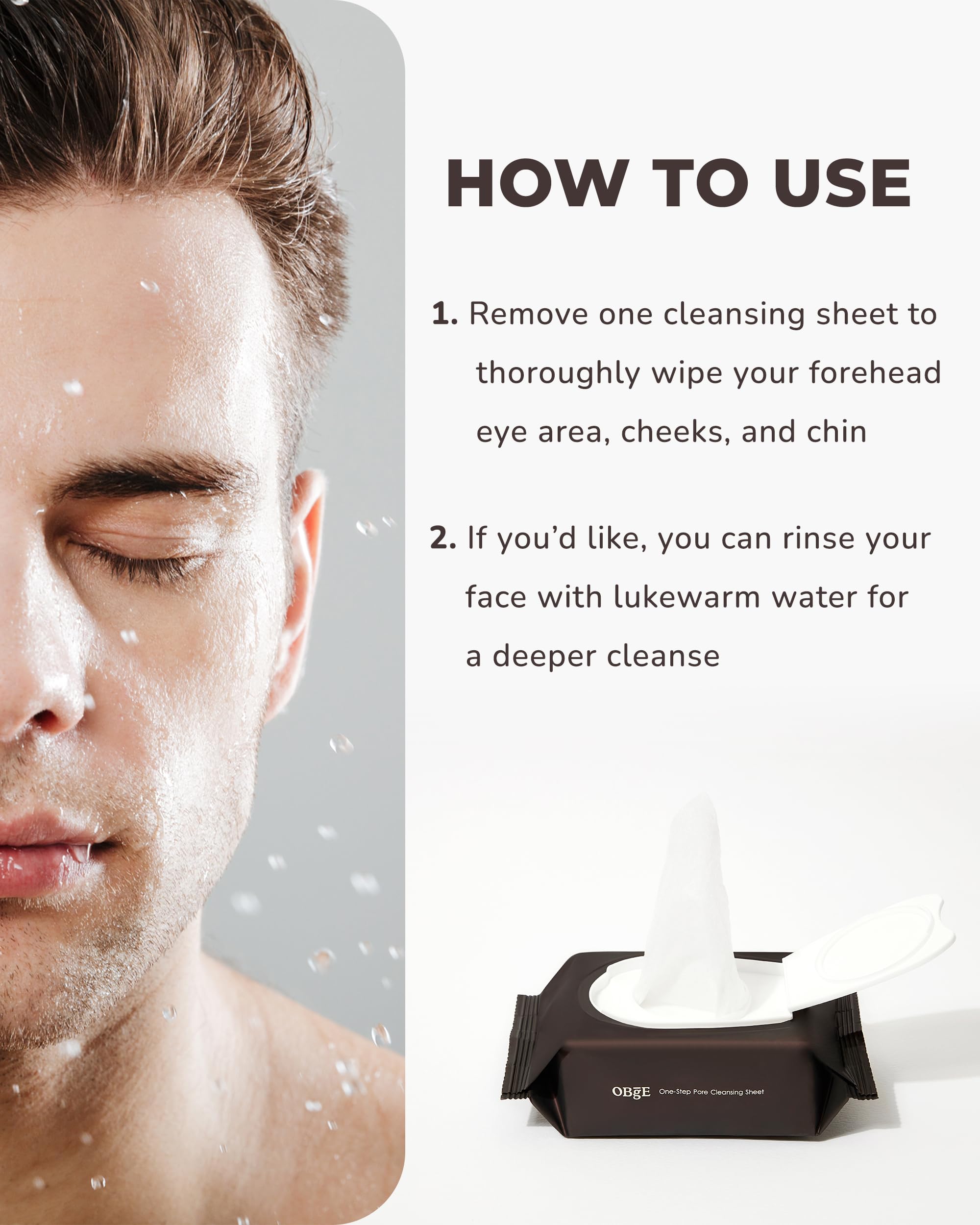 OBgE One Step Pore Cleansing Sheet (32 count) - Travel Essentials, Hypoallergenic, Non-Comedogenic, Gentle Exfoliating Facia Makeup Removal, Deep Cleansing, Blackhead Removal, and Pore Minimizing.