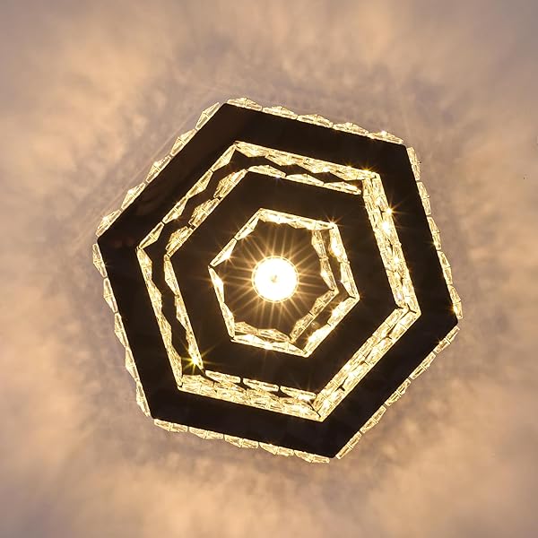 CXGLEAMING MODERN CHANDELIER CRYSTAL FLUSH MOUNT CEILING LIGHT LED PENDANT LAMP DIMMABLE CHANDELIER FOR DINING ROOM LIVING ROOM BEDROOM KITCHEN HALLWAY(REMOTE CONTROL)