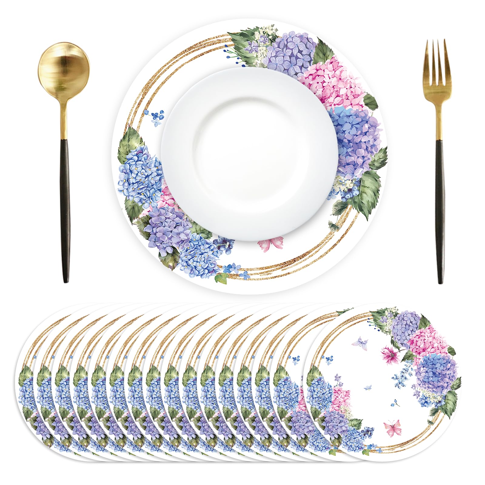 Photo 1 of ****Partial set***

Paper Placemats Disposable  Pack Hydrangea Placemats 13.4 Inch Hydrangea Floral Place Mats Round Table Mats Spring Summer Table Mats for Birthday Wedding Party Supplies