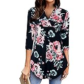 JCZHWQU Womens Notch V Neck 3/4 Sleeve Dressy Tunic Shirts Work Blouse