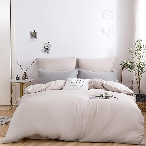 Mohap NonIron Duvet Cover Set 3 PCS Double Plain Brushed Microfiber