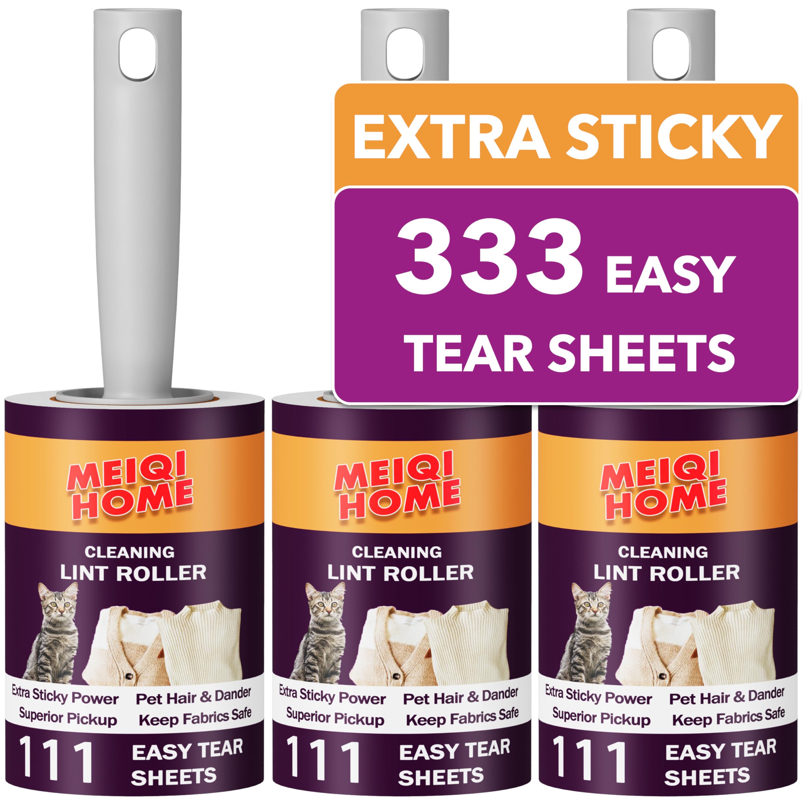 Photo 1 of Lint Rollers for Pet Hair, 333 Sheets Value Set with 3 Upgraded Handles, Portable Lint Remover for Clothes, Furniture, Carpet, and Pet Hair Removal, Ideal for Dog & Cat Hair