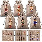 Shappy 24 Pcs Christmas Nutcracker Burlap Gift Bags Christmas Treat Bags with Drawstrings Reusable Small Nutcracker Gift Sacks Xmas Holiday Candy Jewelry Pouches for Xmas Winter Wedding Party