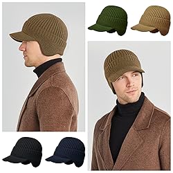 AkiiGer Men's Winter Hat with Brim, Warm Earflaps