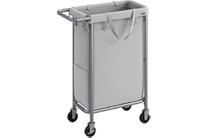 SONGMICS Laundry Basket with Wheels, Rolling Laundry Hamper, 23.8 Gallons (90 L), Removable Liner, Steel Frame with Handle, 24 x 11.4 x 31.9 Inches, Dove Gray URLS003G01