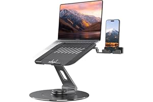 NTMY Portable Laptop Stand,Adjustable Laptop Riser,360 Rotating Laptop Stand with Phone Holder,Foldable Laptop Stand for Desk，Ergonomic Laptop Riser,Fits MacBook,/ All Notebooks up to 17.3 inches- Grey
