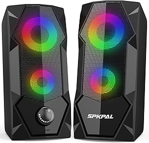 Computer Speakers SPKPAL RGB Gaming Speaker PC 2.0 Wired USB Powered Stereo Volume Control Dual Channel Multimedia AUX 3.5mm for Laptop Desktop Tablet Phone Monitors