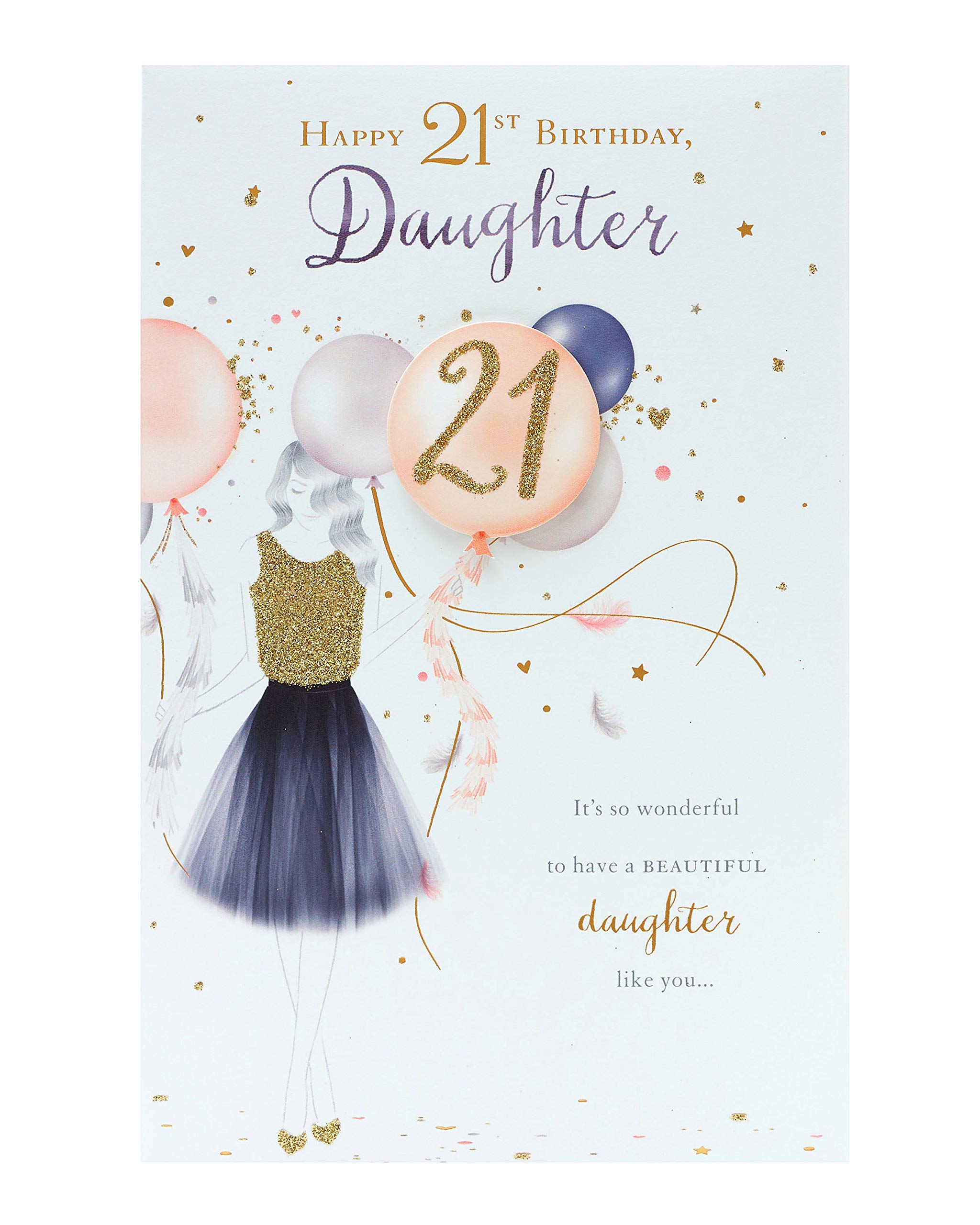 Daughter 21st Birthday Card - Daughter Birthday Card - 21st Birthday Card Female - Finished with Gold Glitter