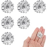 6 PCS Rhinestone Buttons, 26.5 Mm Crystal Buttons Silver Snowflake Fashion Metal Button for Sewing Flower Rhinestone Button Covers for DIY Crafts Jewelry Making Flower Bouquet Accessories