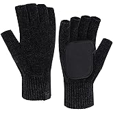 FZ FANTASTIC ZONE Winter Fingerless Gloves for Women Men, Chenille Warm Knit Work Anti-Slip Leather Half Finger Gloves Gifts