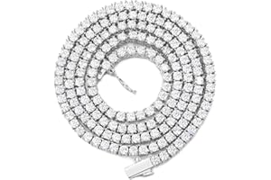 BREN Tennis Necklace - 3mm 4mm 5mm Iced Out Diamond Tennis Chain 5A Cubic Zirconia Necklace - 18K/White Gold Plated Flat Tennis Necklace for Women and Men Size 16"-22"