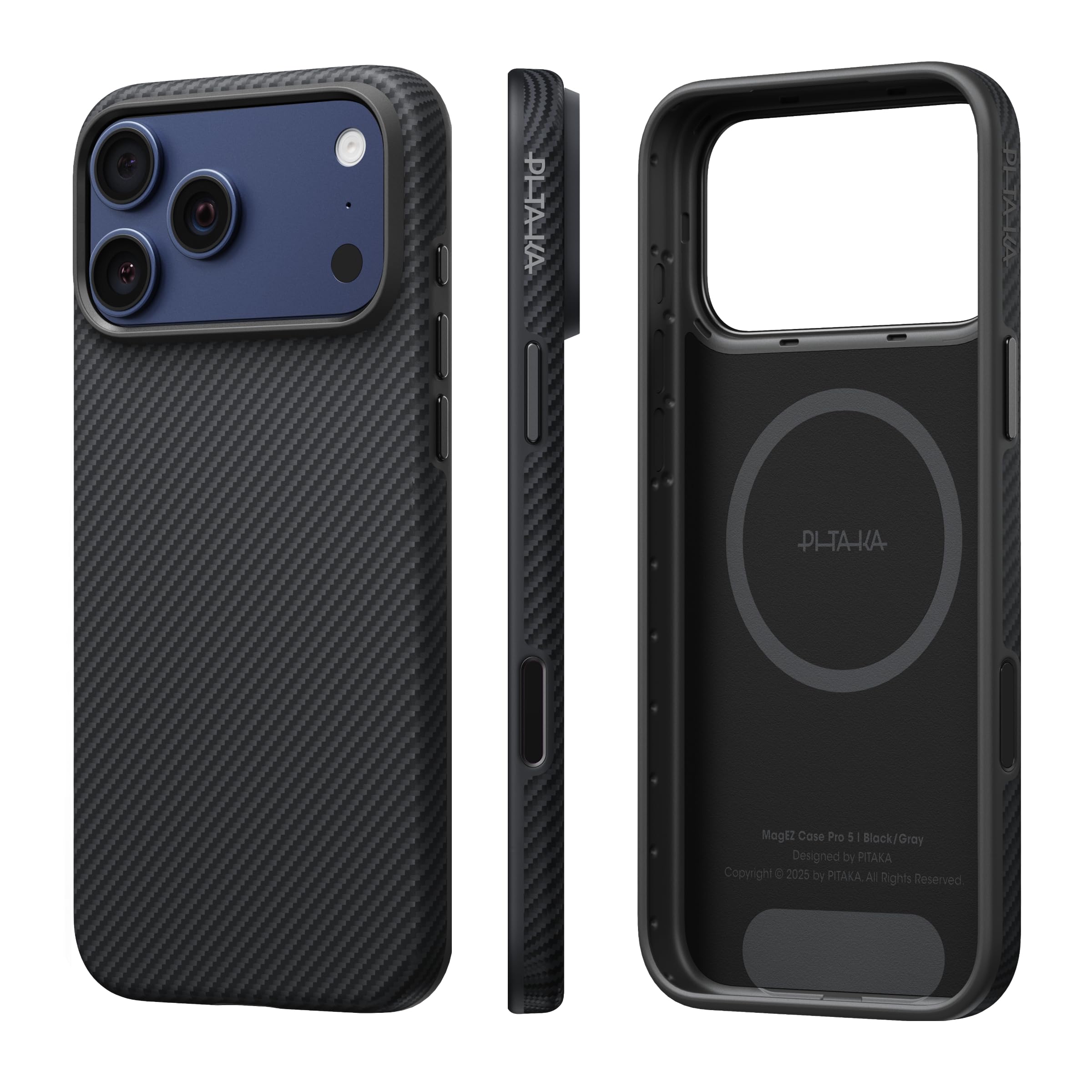 pitaka for iPhone 17 Pro Case 6.3" with Camera Control Button, Tough Yet Elegant, Compatible with MagSafe, Aramid UltraGuard - Black/Grey(Twill)