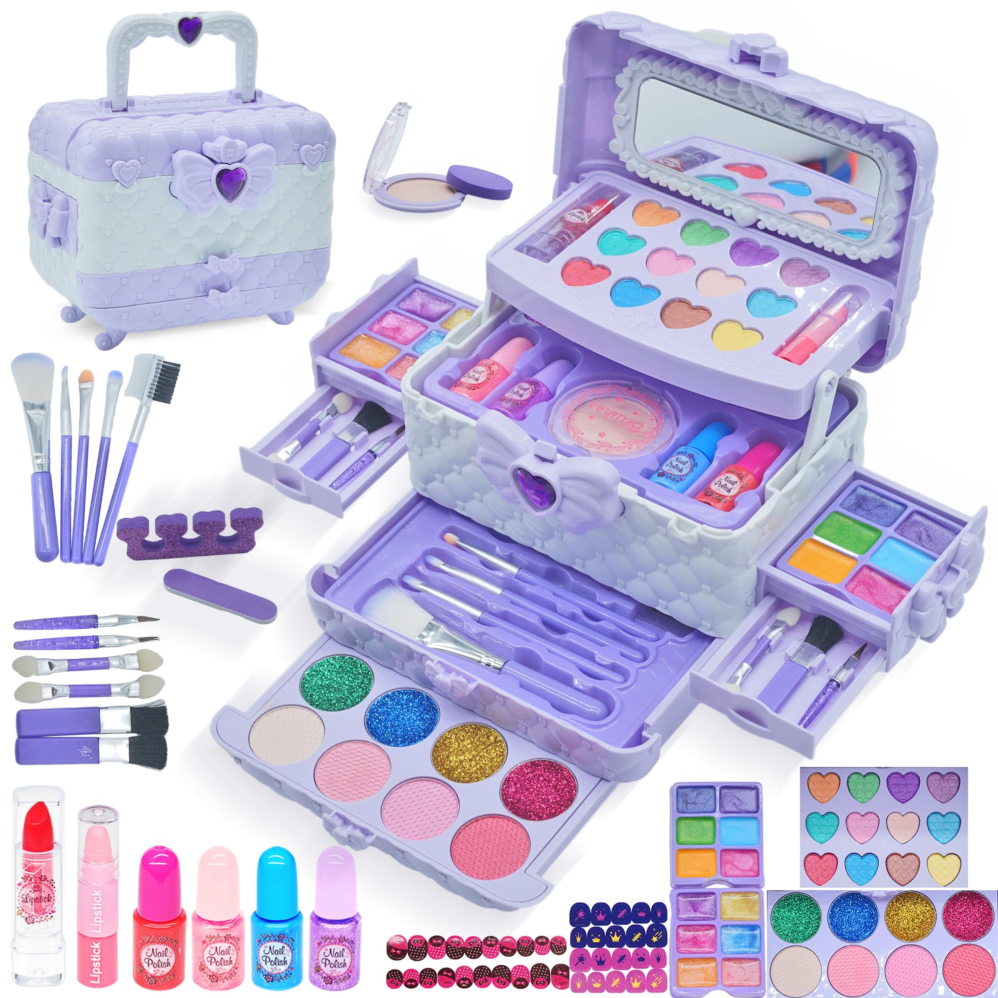 Kids Makeup Sets for Girls - Safe and Washable Kids Makeup, Real Make Up Set for Girls Children Toddler, Little Girl Play Games Toys Presents, Princess Birthday Gifts for 4-12 Year Old(Light Purple)