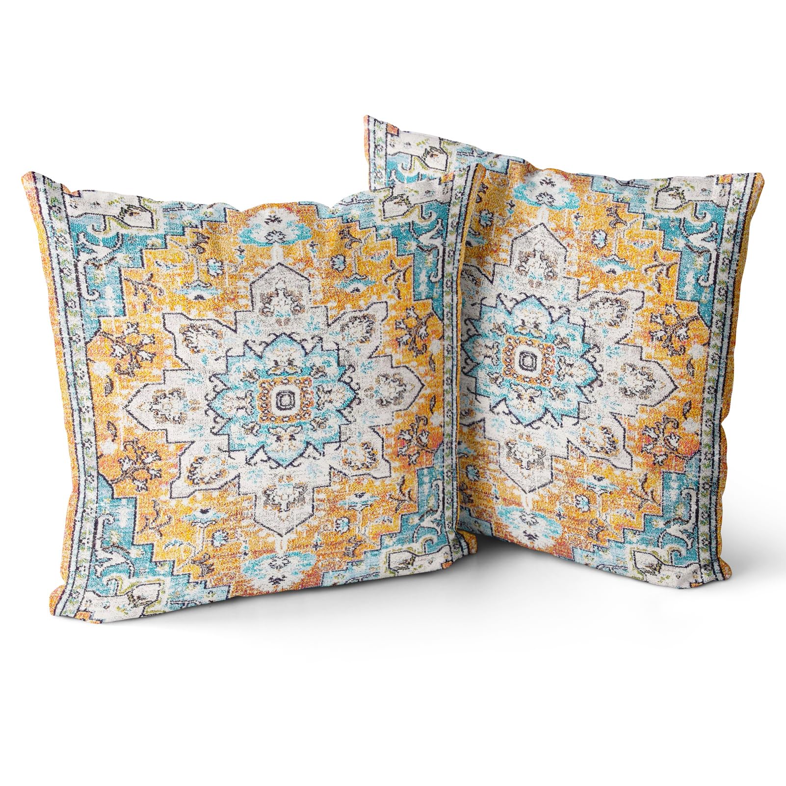 Snylcce Set of 2 Bohemian Style Cushion Covers 40x40 cm Decorative Square Throw Pillow Covers 40x40 CM Sofa Car Pillowcase for Outdoor Home Bed Living Room Couch Decor (Deep orange) — image 1
