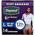 Depend Night Defense Adult Diapers, Incontinence Underwear for Men, Disposable, Overnight, Large, Grey, 14 Count, Packaging May Vary
