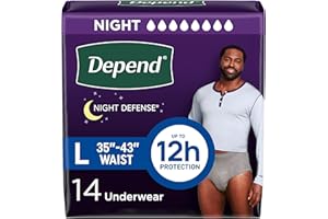 Depend Night Defense Adult Incontinence Underwear for Men, Disposable, Overnight, L, Grey, 14 Count