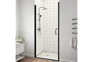 Lyngins Shower Door 34-36 in W x 72 in H Pivot Glass Shower Door with 1/4" Thick Tempered Glass and Stainless Steel Handle for Bathing Area, Versatile Reversible Mounting, Black