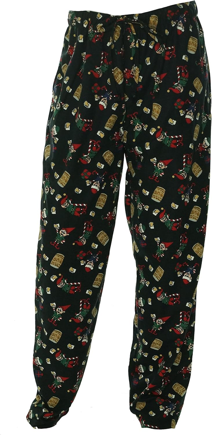 Club Room Men's Novelty Print Pajama Pants Elves Drinking Beer Black X