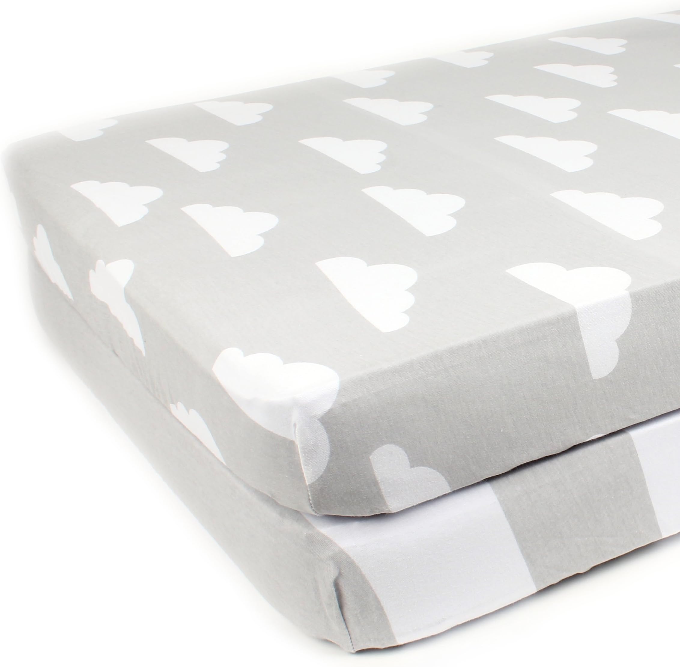 Fitted Cotton Crib Sheets 2 Pack"Stripes & Clouds" by Mumby