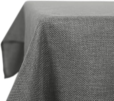 Deconovo Outdoor Tischdecke Abwaschbar Grau Tischdecken 140x240 cm Leinenoptik Wasserabweisend Tischwäsche mit Lotuseffekt Kratzfest rechteckiges Tischtuch für Esszimmer, Küche, Balkon, Garten