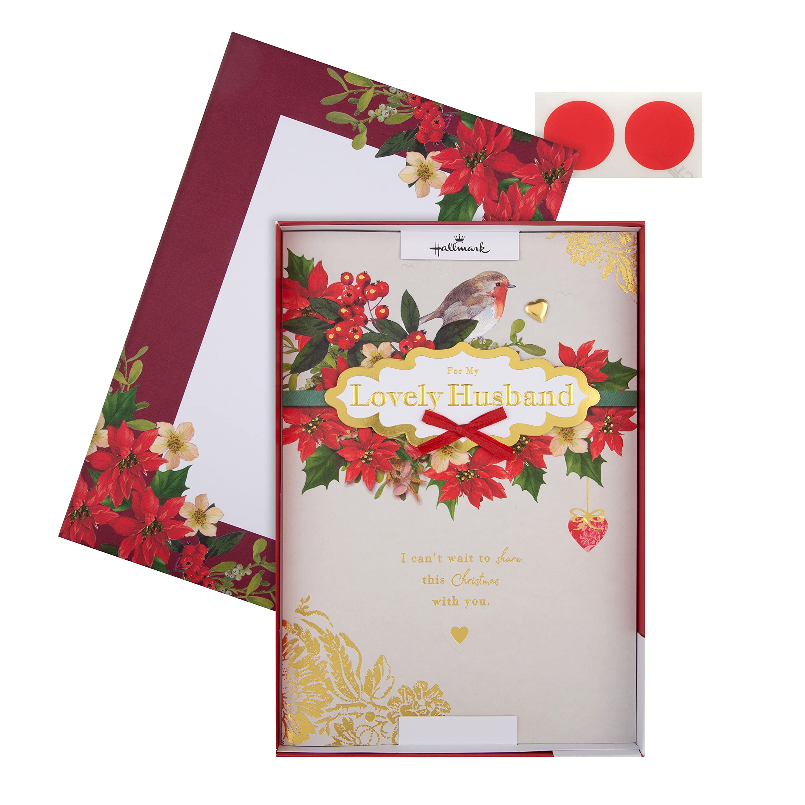 Hallmark Boxed Christmas Card for Husband - Traditional Robin and Foliage Design, 25575219, Multicoloured
