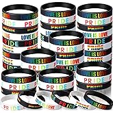 Aoriher 60 Pcs Pride Bracelets Bulk Rainbow Pride Gay Wristbands LGBT Rainbow Silicone Wristbands Lesbian Gay Support Rubber Bracelets for Parades LGBT Party Accessories Decorations Gifts Supplies