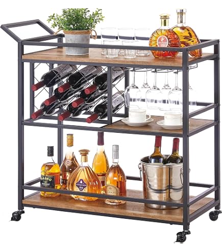 SunArtHome 2-Tier Rolling Coffee Bar Cart – Matte Black Metal & Wood Utility Cart, 10.75x6.25x11 Inches - View #7