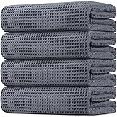 HOMEXCEL Waffle Bath Towels Set 4 Pack, Premium Microfiber Bathroom Towels, Ultra Soft, Lightweight, Highly Absorbent and Quick Dry Towel for Bathroom, Gym, Shower, Hotel, and Spa, 27 x 54 Inch, Grey
