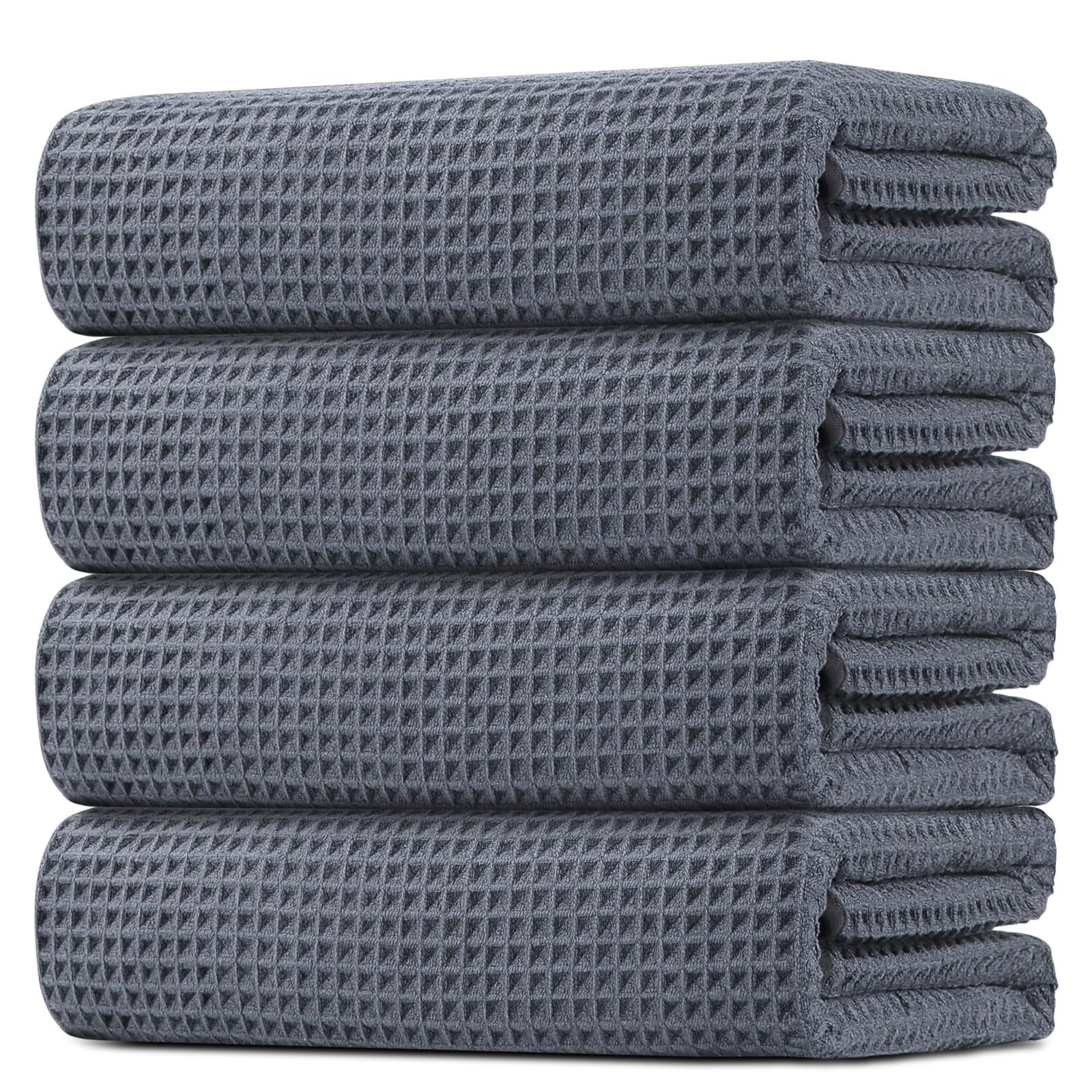 Photo 1 of HOMEXCEL Waffle Bath Towels Set 4 Pack, Premium Microfiber Bathroom Towels, Ultra Soft, Lightweight, Highly Absorbent and Quick Dry Towel for Bathroom, Gym, Shower, Hotel, and Spa, 27 x 54 Inch, Grey
