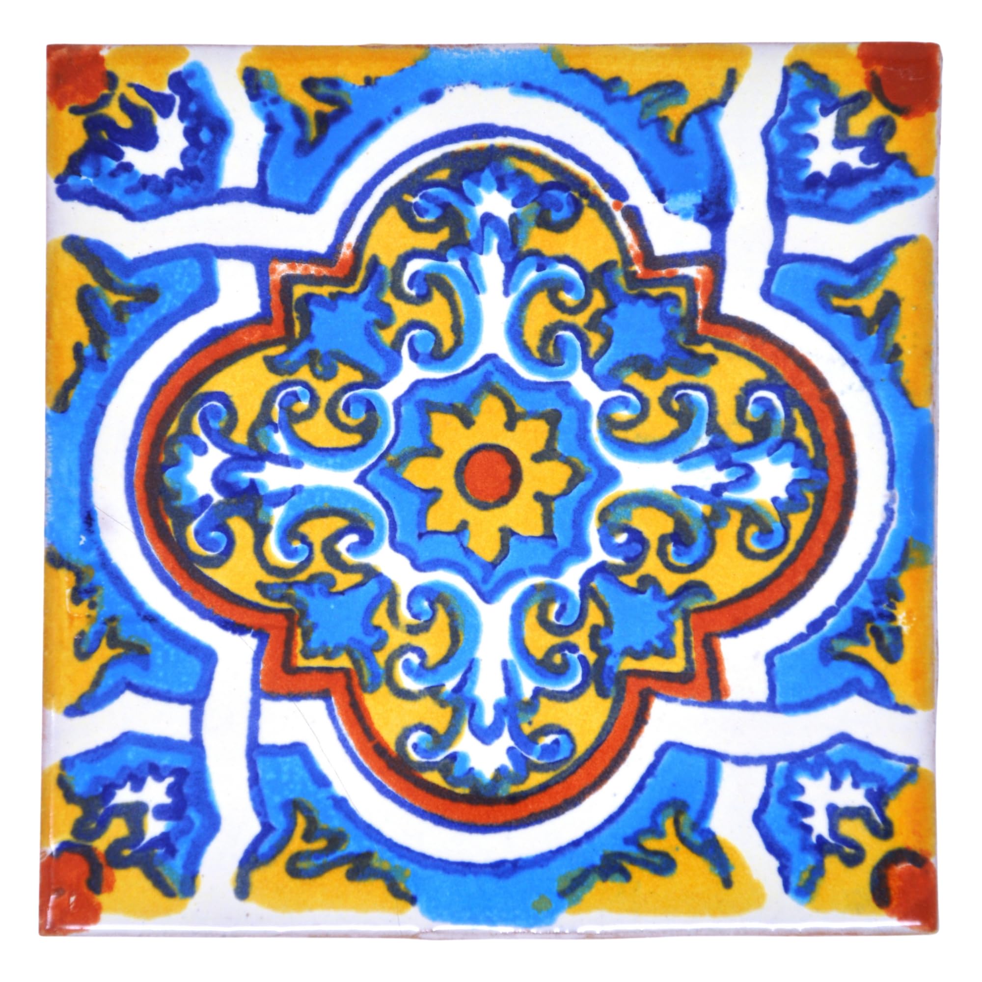 Tumia LAC Handmade Mexican Talavera Tile - Authentic Style Hector Ceramic Tiles for Crafts, Backsplashes and Home Improvement - Tile 10 Pack