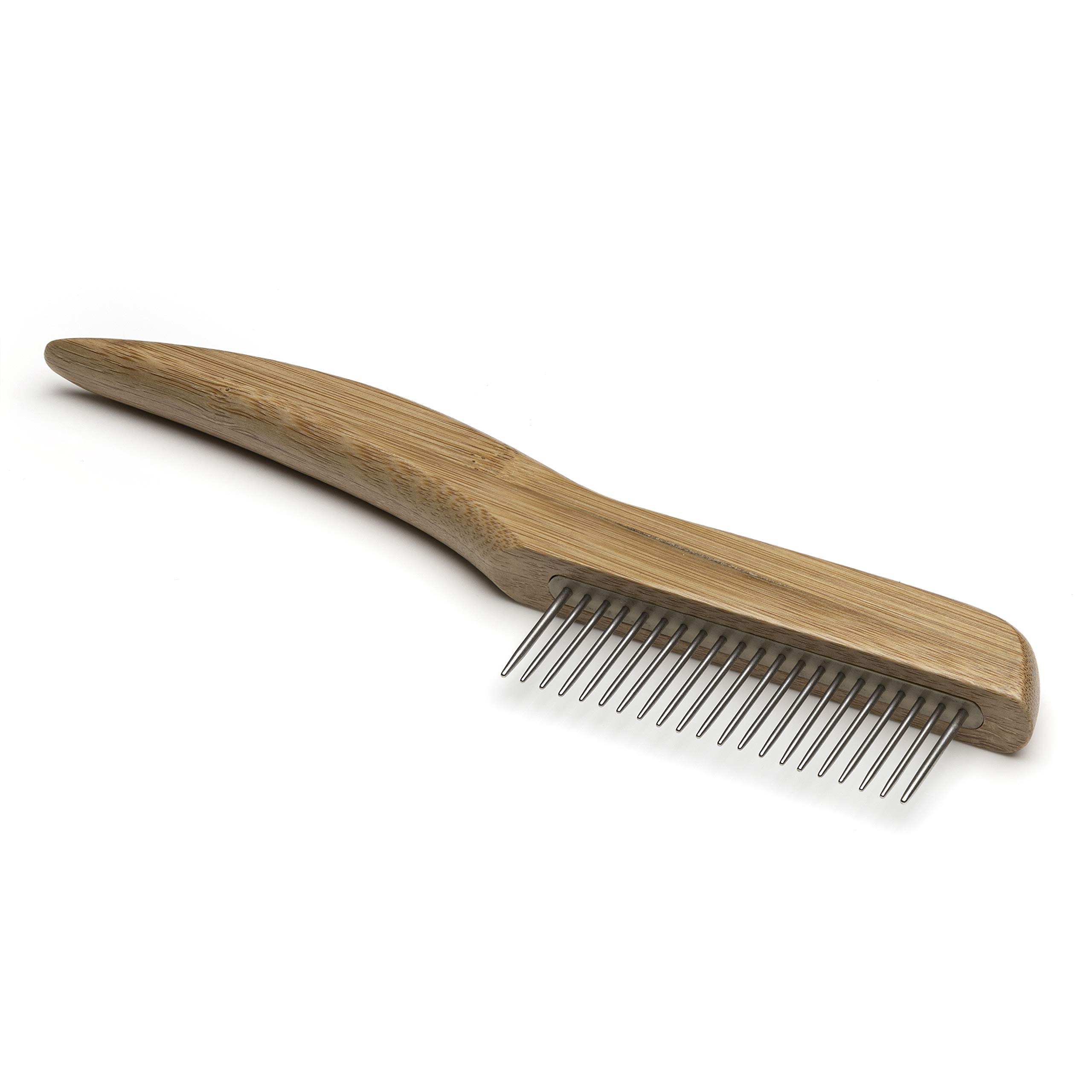 Mikki Bamboo Anti-Tangle Comb for Dog, Cat, Puppy, Wider Teeth for Long Thick Hair Coats, Removes Knots, Matts, Tangles, Handmade from Natural Bamboo,Brown