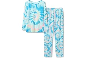 Tebbis Trendy Tie Dye Blue Swirl Pajamas for Girls 2-Piece Soft Long Sleeve & Pants PJ Set Jammies Size 6-18