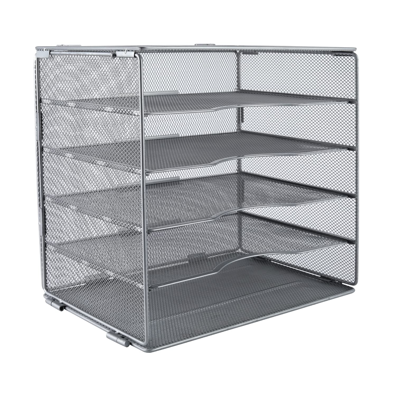 EasyPAG 5 Tier Metal Mesh A4 Desk Tray,File Holder,Paper Organiser,Magazine Storage,Filing Rack for Office & Home Desktop Tidy,Silver