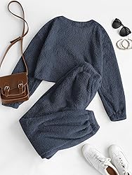 ZAFUL Women's Fuzzy Lounge Casual Pajamas Sets Long