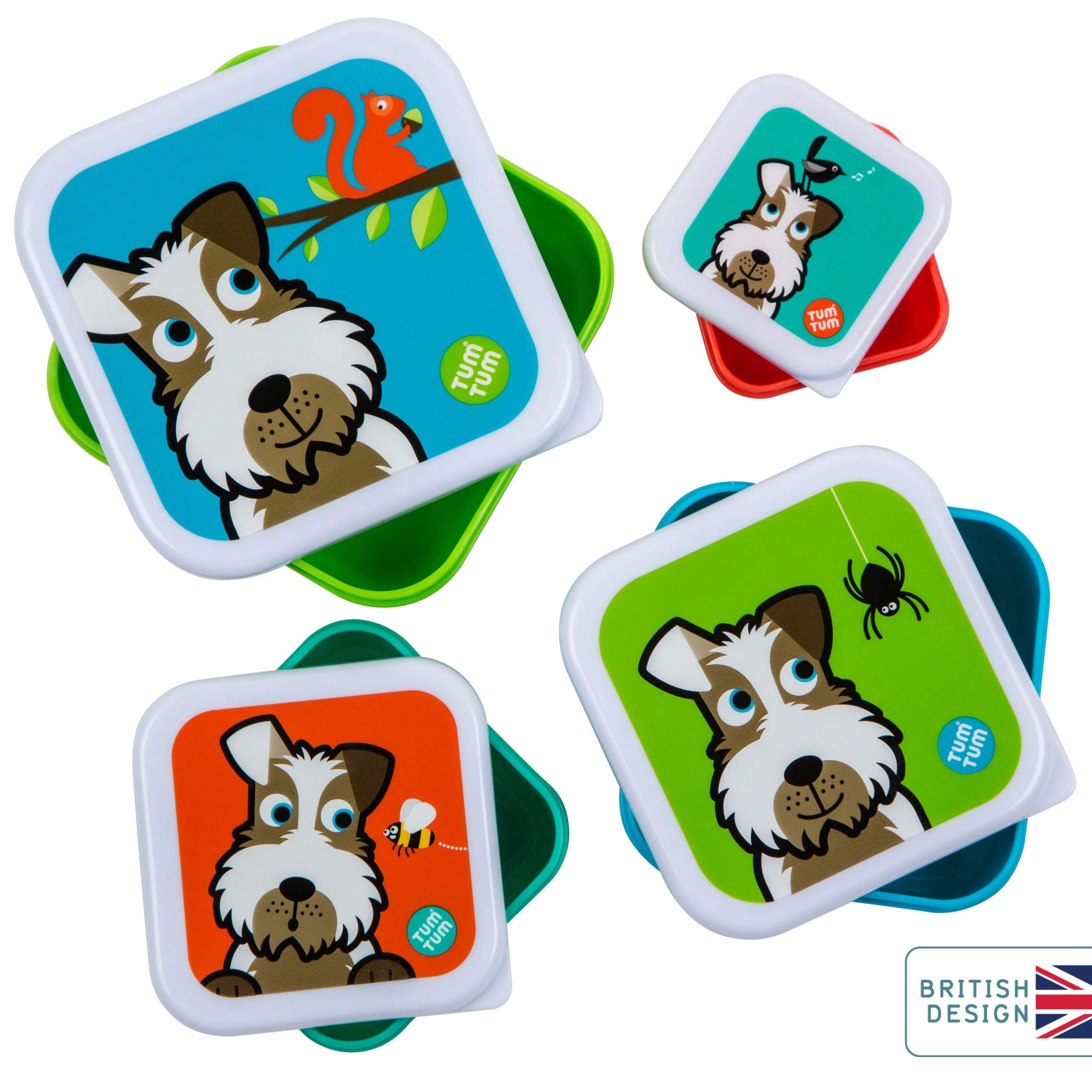 TUM TUM Nesting Snack Pots for Kids, Snack Boxes for Kids, Snack Box Set, BPA Free Scruff The Dog