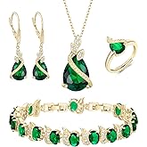 BriLove Jewelry Set for Bride, Sparkling Water Drop Cubic Zirconia Crystal Pendant Necklace Leverback Earrings Tennis Bracelet Adjustable Ring Gift for Wedding/Birthday/Mother's Day/Christmas