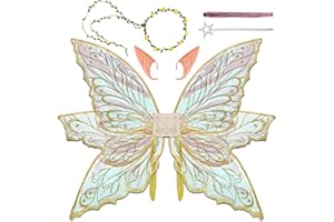 VERSACHARM Large Fairy Wings Adult Women, 33"x25" Iridescent Glitter Butterfly Wings, Fairy Costume Set for Halloween Dress Up Party