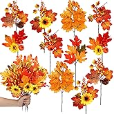 Ceenna 16 Bundles Fall Thanksgiving Artificial Flowers for Outdoors Decorations Floral Picks Stem Fake Mums Eucalyptus Maple Leaves Berry for Garden Autumn Arrangement(11 Inch,Maple Leaf)