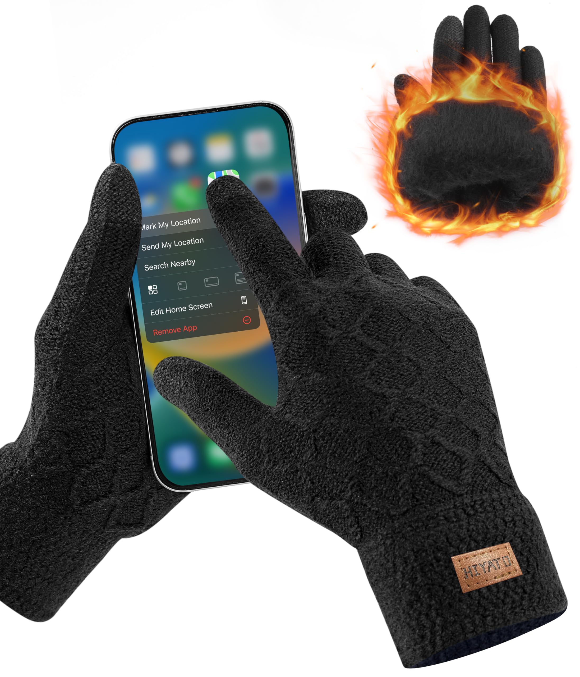 HIYATO Men's Touchscreen Winter Warm Knit Gloves with Soft Lining, Thermal Gloves for Men and Women (Black)
