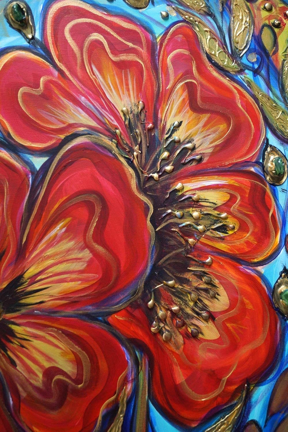 Amazon Com Original Flowers Painting Friends Edwardian Boho Whimsical Gypsy Collage Art Glass Oil Acrylic Textured Fine Art Handmade