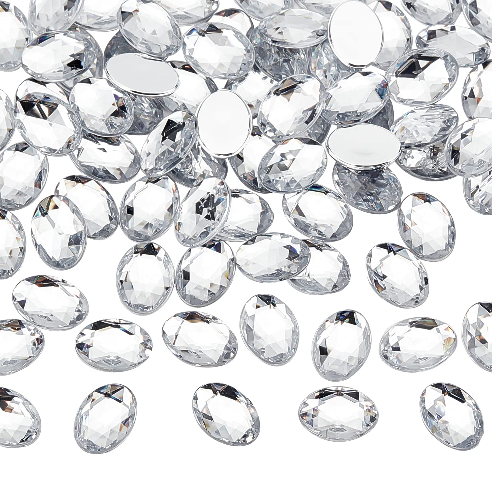 FINGERINSPIRE 250 Pcs 18x13mm Flat Back Oval Acrylic Rhinestone Gems with Container Clear Oval Crystals Bling Jewels Acrylic Jewels Embelishments for Costume Making Cosplay Jewels Crafts