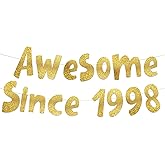 Awesome Since 1998 Gold Glitter Banner - 28th Birthday and Anniversary Party Decorations