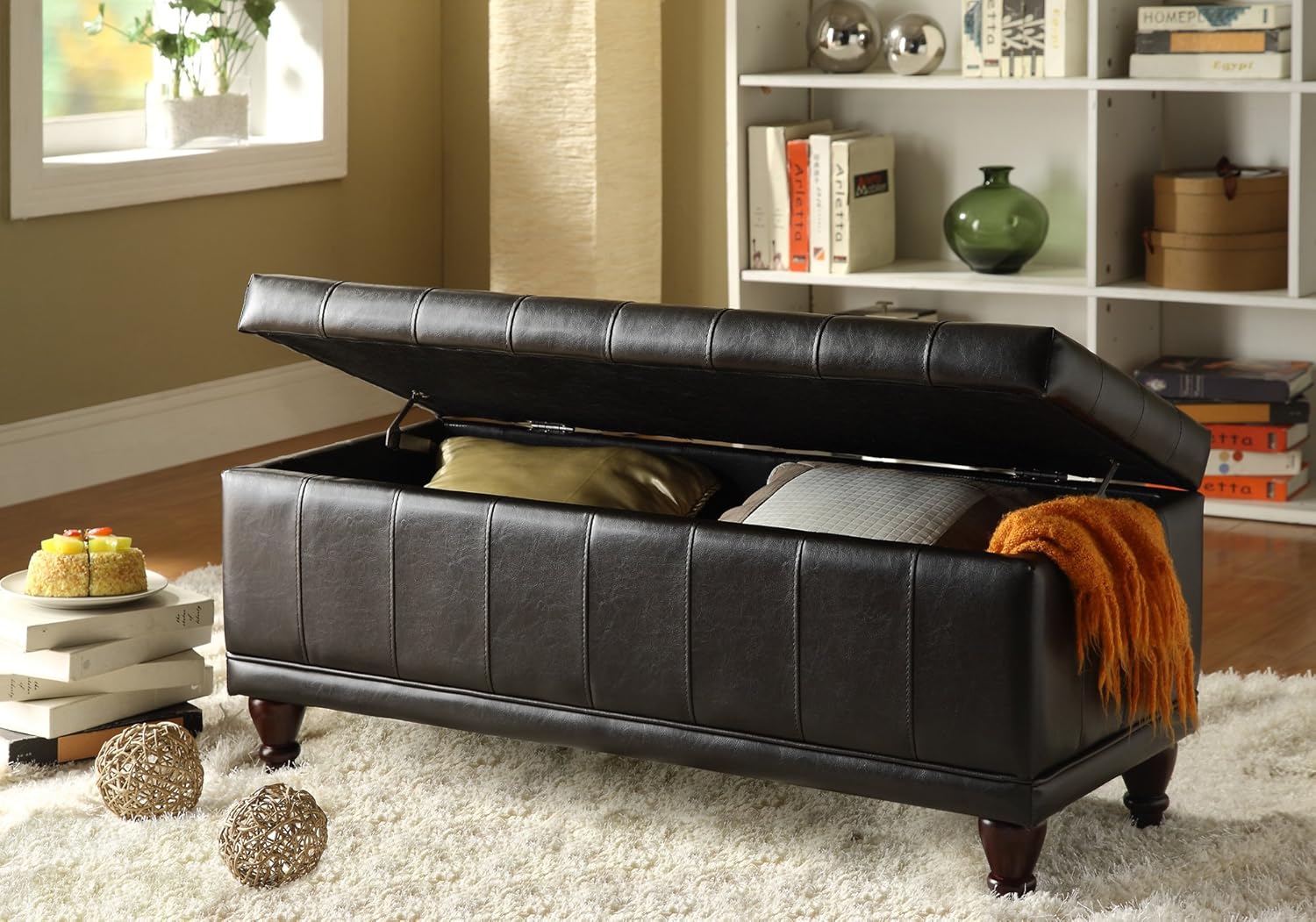 Homelegance Faux Leather Lift Top Storage Bench with Tufted Accents, Dark Brown: Kitchen & Dining