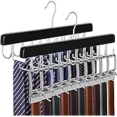 TOPIA HANGER 2 Pack 2 in 1 Belt Tie Hanger for Closet Max 60 Belts with 60 Ties Capacity, 40 Hooks Belt Tie Racks Wooden Hang