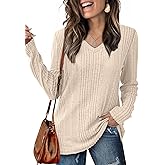 Lafural V Neck Long Sleeve Shirts for Women Casual Fall Tops Lightweight Tunic Sweaters Fashion Clothes 2024
