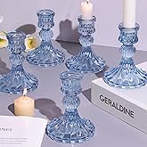 DARJEN 12PCS Blue Candlestick Holders Set- 4" H Taper Candle Holders, Glass Candle Holders Bulk for Wedding, Party, Home Table Centerpieces, Festival Gifts & Windowsill Decor