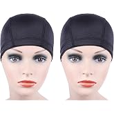 YANTAISIYU 2 Pcs/Lot Black Dome Cap Wig Caps Stretchy Wig Cap with Wide Elastic Band for Making Wig (Dome Cap L)