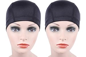 YANTAISIYU 2 Pcs/Lot Black Dome Cap Wig Caps Stretchy Wig Cap with Wide Elastic Band for Making Wig (Dome Cap M)