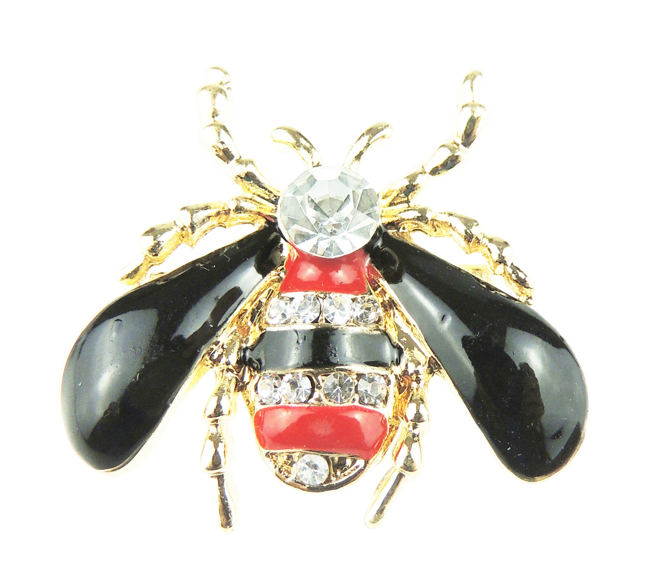 Men Women Vintage Look Bridal Wedding Dress Birthday Gift Saree Scarf Lapel Diamante Bling Crystal Rhinestone Brooch Badge Breastpin Corsage Pin Insect Wasp Honey Bumble Bee Enamel Black Wings